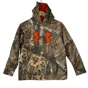 Under Armour Hoodie Real Tree Camo Blaze Orange UA Outdoors Youth Size L